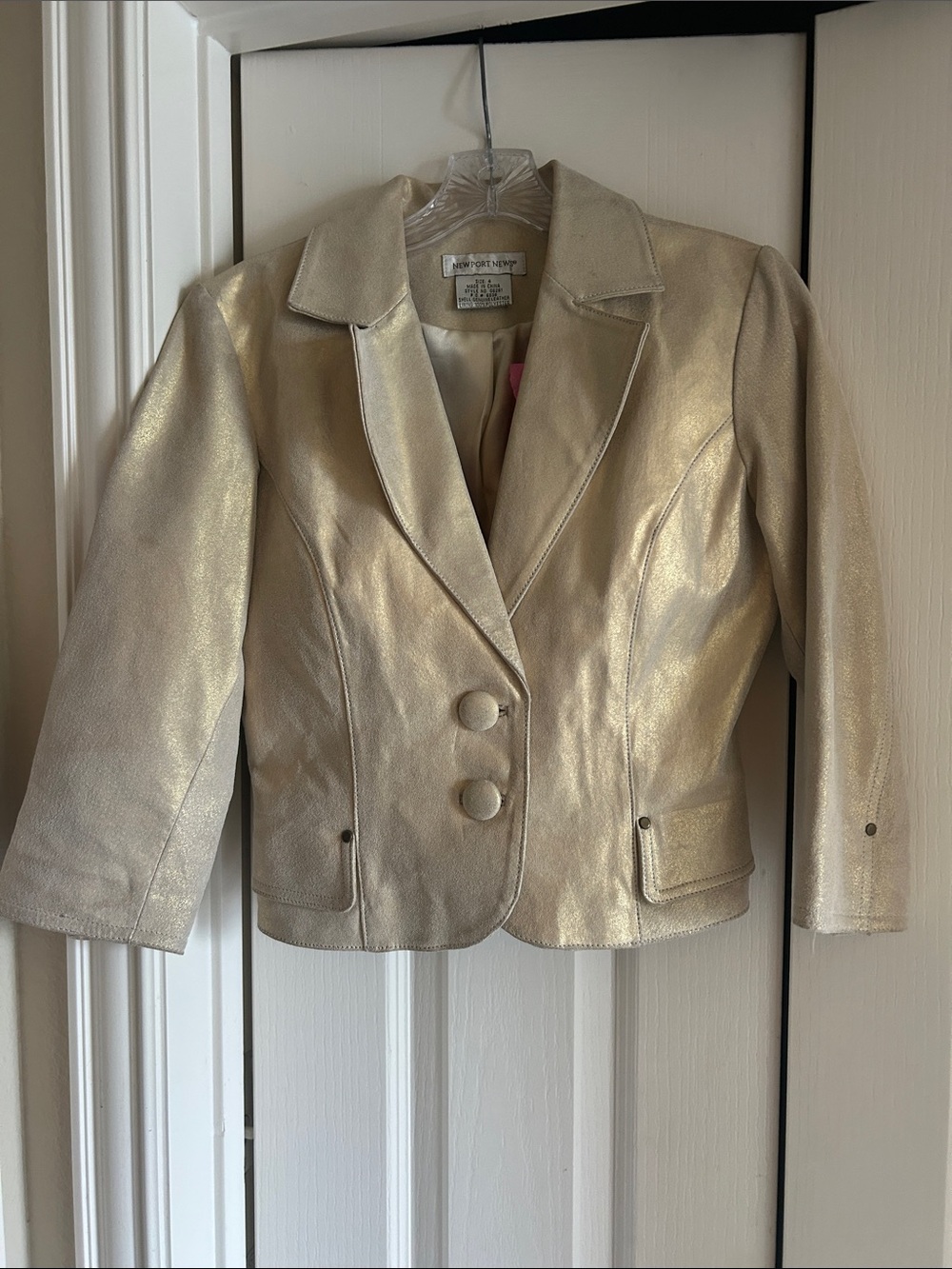 Newport News Metallic Cream Leather Blazer